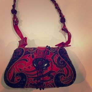 Red and black hand Beaded evening bag